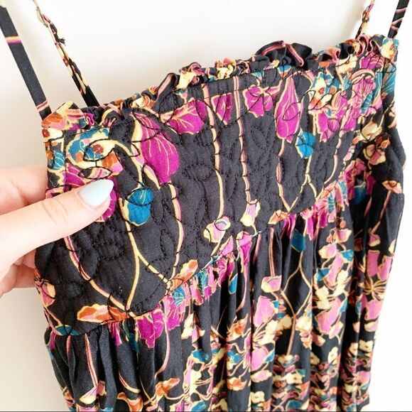 Anthropologie Quilted Floral Maxi Dress Black Size XS Flowy Bohemian Square Neck - Picture 7 of 12